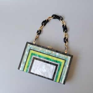 New Trendy Bags Fashion Women Handbag Green White Plaid Acrylic Luxury Party Evening Bags Woman Boutique Wedding Casual Box Clutch Purse