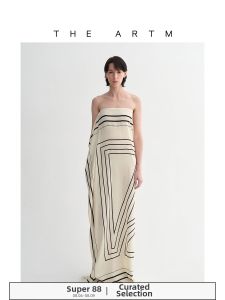 Silk Striped Geometric Print Wrap Halter Dress