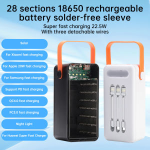 28 Solar 18650 Flat Head Battery Power Bank Welding Free Kit 22.5W Fast Charging Mobile Power Kit Easy Assembly