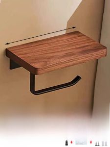 Walnut Wooden Toilet Paper Holder Bathroom Storage Rack Paper Towel Box Toilet Roll Holder No Drilling Required Installation
