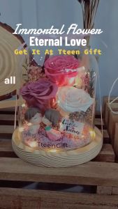 TTEEN GIFT Preserved Flower Immortal Flower Roses Glass Jar Cover Wedding Anniversary Birthday Valentine Gift Decoration Bell Gifts Set永生花玻璃罩礼品礼物