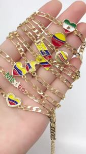 New Colombia Mexico Flag Cuban Link Chain Bracelet for Women Men Enamel Country Map Heart Charm Bracelet Patriotic Jewelry Gift