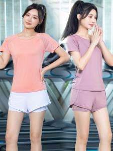 Womens Short Sleeve Sports Set Breathable Quick Dry Fitness Yoga Clothes Outdoor Running Training Shorts Summer Sportswear