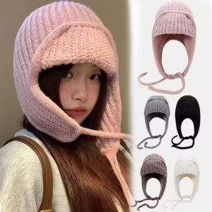 Thời trang mũ trùm đầu dệt kim Hood earmuff Mũ Windproof Mũ mùa đông lông cừu mềm lót Beanie cho thời tiết lạnh hoạt động ngoài trời