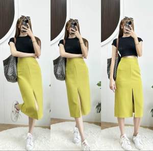 🌷กระโปรงผ่าหน้า เจาะกระเป๋า 2 ข้าง ผ้าบาร์บี้เปเป้ ใส่สบาย มีไซส์XS-XL สาวอวบใส่ได้