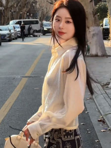 YUFUQING | Korean Style Gentle White Long Sleeve Womens Shirt Spring 2025 New Arrival Slimming Half Skirt Set Versatile Fashionable