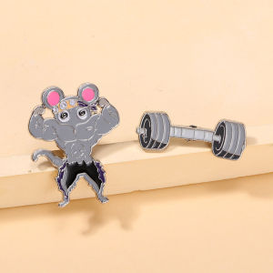 เข็มกลัดเคลือบการ์ตูนหนูลายสัตว์ตลกๆสำหรับกล้ามเนื้อผู้ชายออกกำลังกายดัมเบลล์ปก lencana Pin กระเป๋าเป้สะพายหลังเสื้อผ้าอุปกรณ์เสริมหมวก