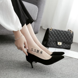 Black Pointed Toe High Heel Shoes Womens Spring Autumn Professional Work Shoes Versatile Leather Shoes Korean Style Fashion