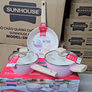 Bộ nồi phủ sứ Nano đáy từ Sunhouse Healthy SHG7979MP3 hàng chính hãng