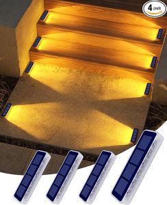 Yilaie LED Solar Step Lights for Outside 4 Pack Solar Stair Lights Blue Solar Deck Lights Waterproof IP68 Solar Pathway Lights