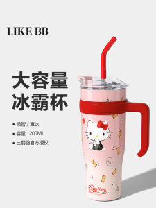 Hellokitty แก้วน้ำสแตนเลสทรงพิเศษความจุขนาดใหญ่พร้อมฝาปิดสำหรับผู้หญิง ดื่มน้ำเย็นได้ตลอดทั้งปี ดีไซน์เก๋ไก๋