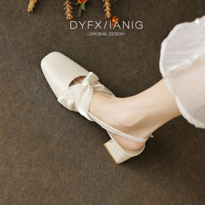 รองเท้าแตะผู้หญิง Mary Janes ทรงสั้นหัวแหลม พื้นยาง ส้นสูงปานกลาง ทรงหัวมน สำหรับใส่ไปงานวันเกิด ฤดูร้อน 2024