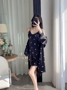 Dress Pendek Piyama Wanita DS-6537 Dress Mini Daster Santai Kupu kupu Dress Tidur Ice Silk Adem Mimon Home