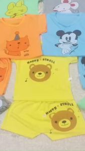 Sét 5 bộ quần áo cộc tay cotton cúc vai thời trang mùa hè trẻ em bé trai bé gái 3-15kg