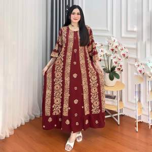 CHIKA DRESS KOMBINASI LENGAN 3/4 JUMBO LD 130 VIRAL TERBARU KAIN RAYON PREMIUM MURAH KEKINIAN