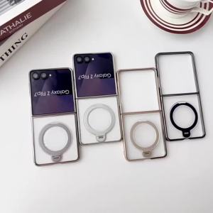 360° Rotating Magnetic Kickstand Electroplating Transparent Phone Case For Samsung Galaxy Z Flip 8 7 FE 6 5 4 Sockproof Cover