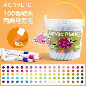 Soft Tip Acrylic Marker Pen Double Head Art Drawing Paint Brush Children Safe 12 Colors Washable Elementary School Watercolor Pen 48 Colors Non-bleeding DIY Graffiti Pen