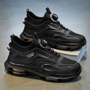 Black Samurai Mens Running Shoes Mesh Upgraded Air Cushion Sports Sneakers Rotating Buckle Heightening Dad Trendy Footwear