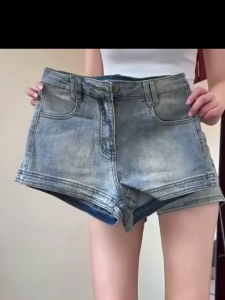 Plus Size S-6XL Women Korean Fashion Stretch High Waist Denim Shorts A Line Mini Jeans Shorts