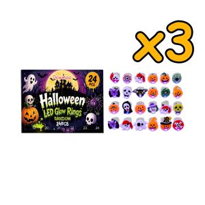 24pcs Halloween Led Light‑Up Rings Trick‑Or‑Treat Kids Party Decor Child Gifts Random Spooky Patterns Flashing Finger Rings Toys