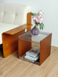 Nordic Ins Style Metal Storage Rack Middle Ancient Style Combination Solid Wood Sofa Side Table Bedside Table Module Short Side Table