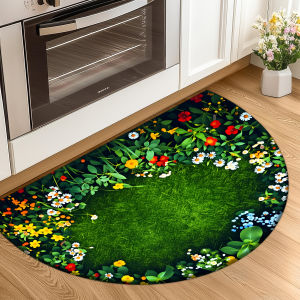 VIKAMA Garden-Style Semicircular Floral Doormat Lawn Wildflower Non-Slip Rug Spring Indoor Home Decor Entrance Door Mat