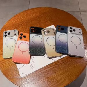 Glitter Bling Gradient Color Magnetic Case For iPhone 17 16 15 13 14 13 12 11ProMax Plus For Magsafe Skin Feel Bumper Back Cover