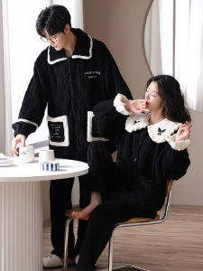 Couples Fleece Pajamas Thickened Coral Velvet Flannel Home Clothes Set Long Sleeve Long Pants Home Leisure Sleepwear