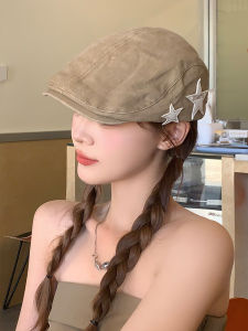 Retro American Star Design Womens Hat British Casual Simple Versatile Face-Enhancing Small Berry Hat for Kids