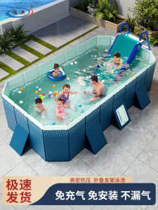 สระว่ายน้ำเป่าลมกลางแจ้งขนาดใหญ่ สระว่ายน้ำเคลื่อนที่แบบพับได้สำหรับเด็กและผู้ใหญ่ ไม่ต้องเติมน้ำ สวนน้ำสนามเด็กเล่น