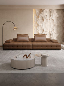 Italian Minimalist Style Living Room Sofa Thickened Leather