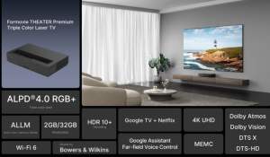 [Top1 Seller for Projectors] Formovie Theater Premium 4K Google TV with Official Netflix Ultra Short Throw Projector c/w Free Google Chrome 4K TV Stick Android TV 11.0 Triple Laser Color ISO 1800 (2Years Warranty)