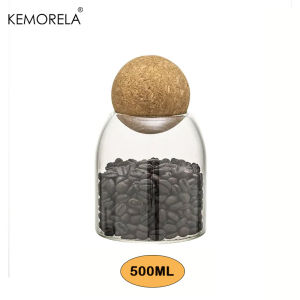 KEMORELA 1PC Transparent Storage Glass Jar with Ball Cork Lid Sealed Bottle for Tea Dried Fruit Cereal Snack Coffee Beans