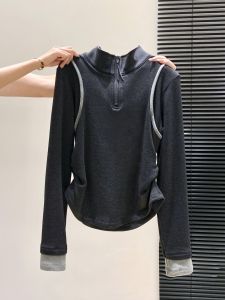 LUOSHAO | Elegant Stand-Collar Half-Zip Warm Fitted Slimming Winter Blouse