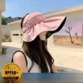 Womens Summer Sun Protection Hat Foldable Shell Cap Black Glue Empty Top Anti-UV Hairband Face Covering Spring Season. 