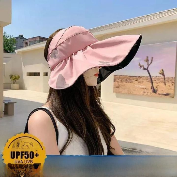 Womens%20Summer%20Sun%20Protection%20Hat%20Foldable%20Shell%20Cap%20Black%20Glue%20Empty%20Top%20Anti-UV%20Hairband%20Face%20Covering%20Spring%20Season%20-%20Image%209