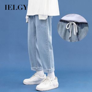 IELGY กางเกงยีนส์จับคู่ได้ทุกชุดผู้ชายขาตรงขากว้างหลวมบาง