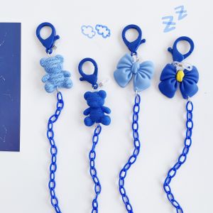 สร้อยคออะคริลิกสีน้ำเงิน Klein พร้อมโบว์หมี สายรัดแว่นสายรัดหูฟัง สร้อยคอ เครื่องประดับแฟชั่น เครื่องประดับ DIY ใหม่