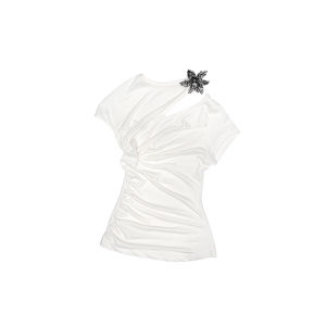 1JINN STUDIO | Knotted Pure Acetate Short Sleeve T-Shirt Slim Fit