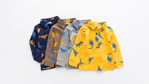 [zensasi] Baju Kaos T-Shirt Anak Laki-Laki Lengan Panjang Gambar Dinosaurus Warna Khaki Kuning Biru Dan Abu