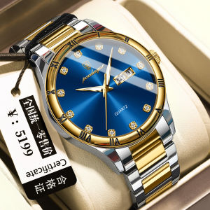 นาฬิกา POEDAGAR ยอดนิยมใหม่สำหรับกันน้ำผู้ชายนาฬิกาแบรนด์สเตนเลสสตีลเพชรโรมันปฏิทินเรืองแสง