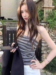 chaqi | Áo ba lỗ không tay ôm vừa vặn họa tiết sọc đen trắng mùa hè dành cho nữ Áo khoác ngoài gợi cảm Áo ngắn không tay thời trang công sở