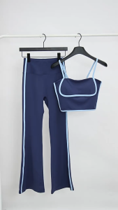 NYK High Waist Flare Long Pants Stripe Splicing Yoga Running Slim Fit Sports Trousers Comfortable Casual Legging