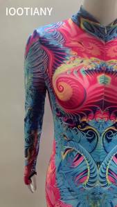 IOOTIANY Rainbow Threads Print Jumpsuit: A Vibrant Festival Bodysuit