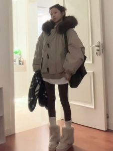 CHANGTONG | Korean Style Ultra Cute White Duck Down Coat With Fur Collar And Horn Buttons Thickened Winter Jacket For Young Adults