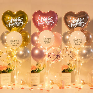 โต๊ะสุขสันต์วันเกิดเรืองแสงของตกแต่งบอลลูนรูปหัวใจแบบตั้งพื้นสำหรับตกแต่งงานปาร์ตี้ฉากสำหรับเด็กชายและเด็กหญิง