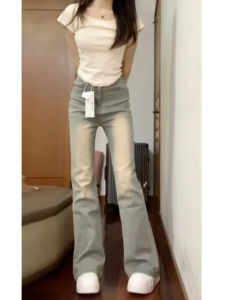 American Style Flared Denim Jeans Women Summer New Retro High Waist Elastic Slimming Small Drag Bootcut Long Pants Casual Loose Suitables Summer
