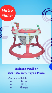 Bebeta Walker 360 Rotation w/ Toys & Music Blue Pink and Green