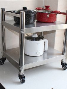 Stainless Steel Kitchen Storage Rack with Wheels Desktop Organizer Rice Cooker Spice Rack Cabinet Storage Mobile Shelf