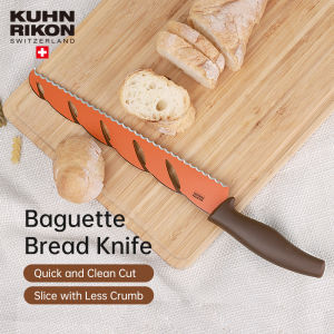 KUHN RIKON Bread Knife Cut Sourdough Bread Toast Cake Less Crumbs Drop Stainless Steel Serrated Edge Unique Baguette Shape Kitchen Knife Swiss Design